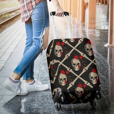 Skull Roses Bone Design Themed Print Luggage Cover Protector