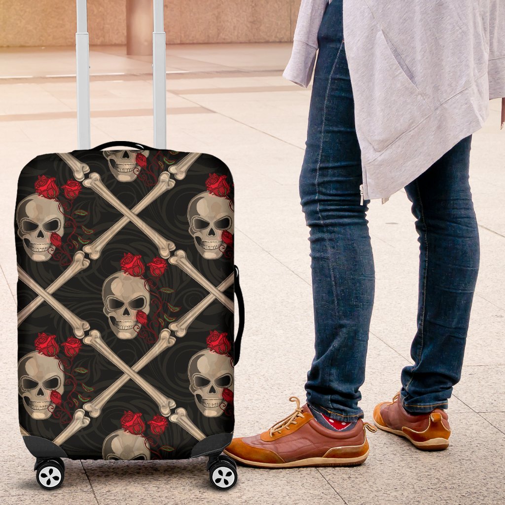 Skull Roses Bone Design Themed Print Luggage Cover Protector