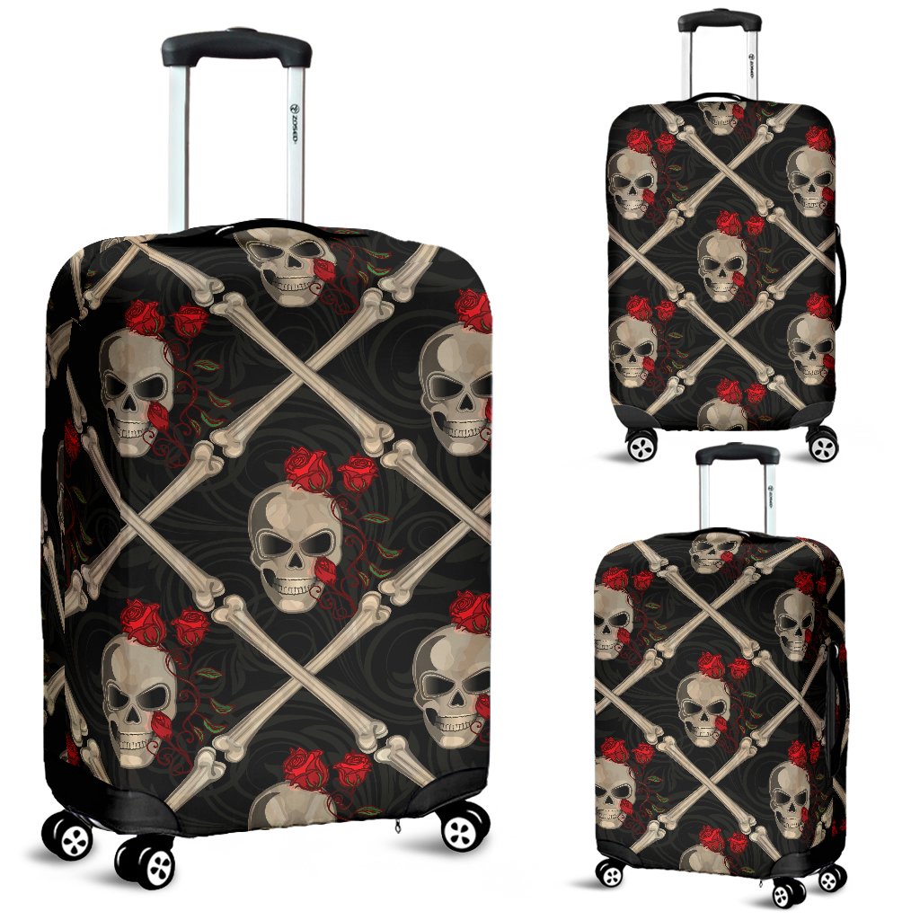Skull Roses Bone Design Themed Print Luggage Cover Protector