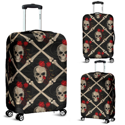 Skull Roses Bone Design Themed Print Luggage Cover Protector