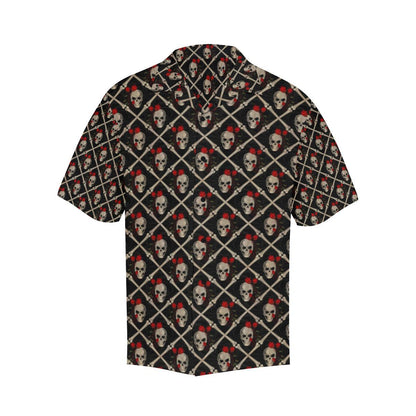 Skull Roses Bone Design Themed Print Men Aloha Hawaiian Shirt