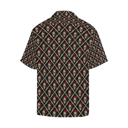 Skull Roses Bone Design Themed Print Men Aloha Hawaiian Shirt