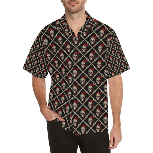 Skull Roses Bone Design Themed Print Men Aloha Hawaiian Shirt