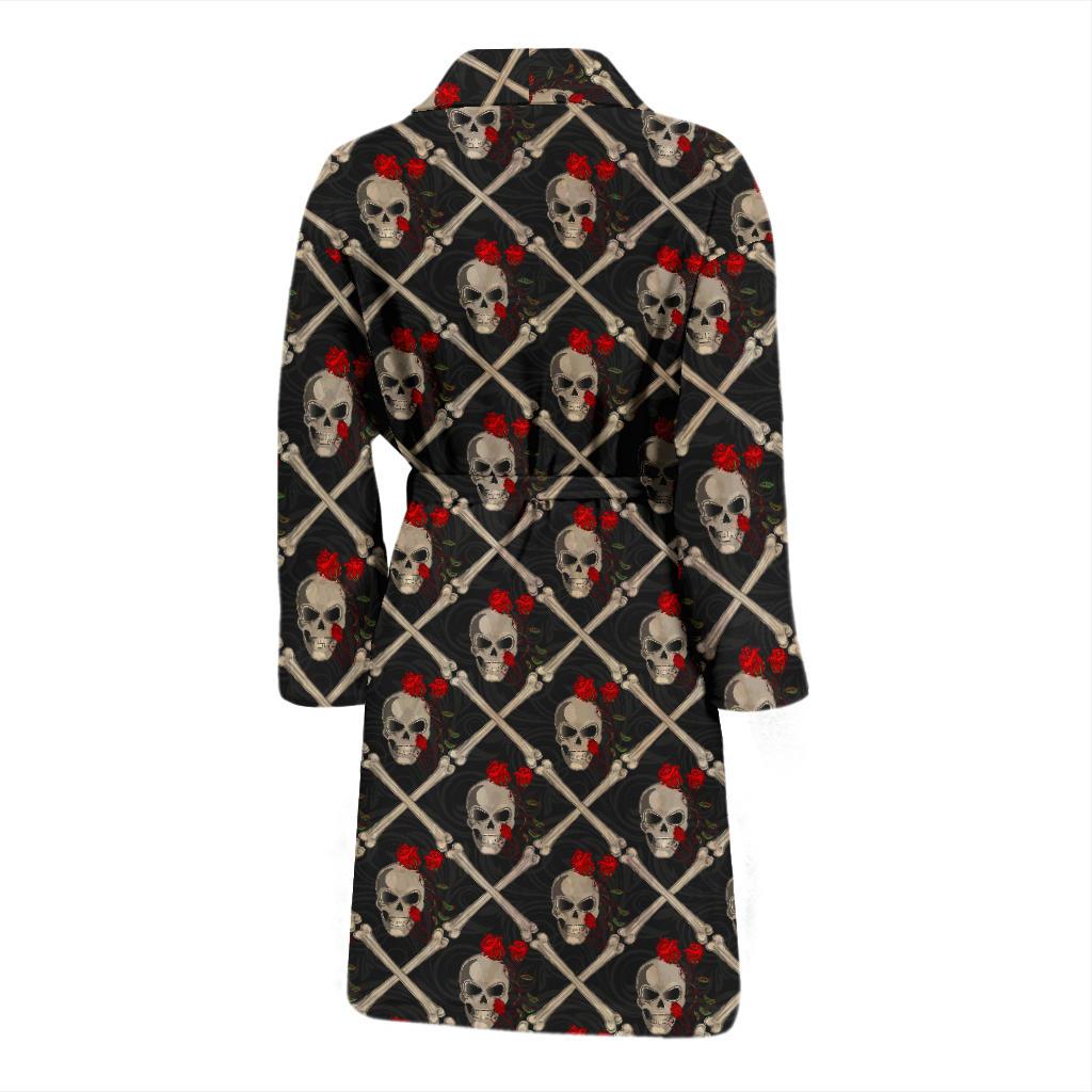 Skull Roses Bone Design Themed Print Men Bath Robe-JTAMIGO.COM