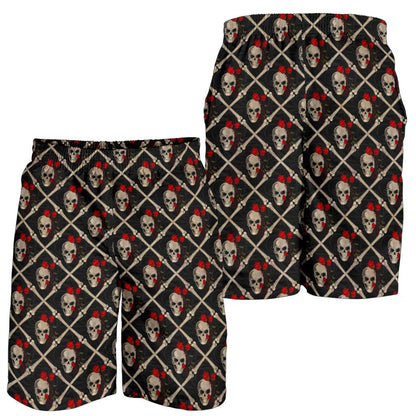 Skull Roses Bone Design Themed Print Mens Shorts-JTAMIGO.COM