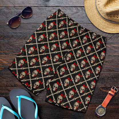 Skull Roses Bone Design Themed Print Mens Shorts-JTAMIGO.COM