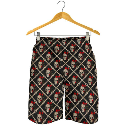 Skull Roses Bone Design Themed Print Mens Shorts-JTAMIGO.COM