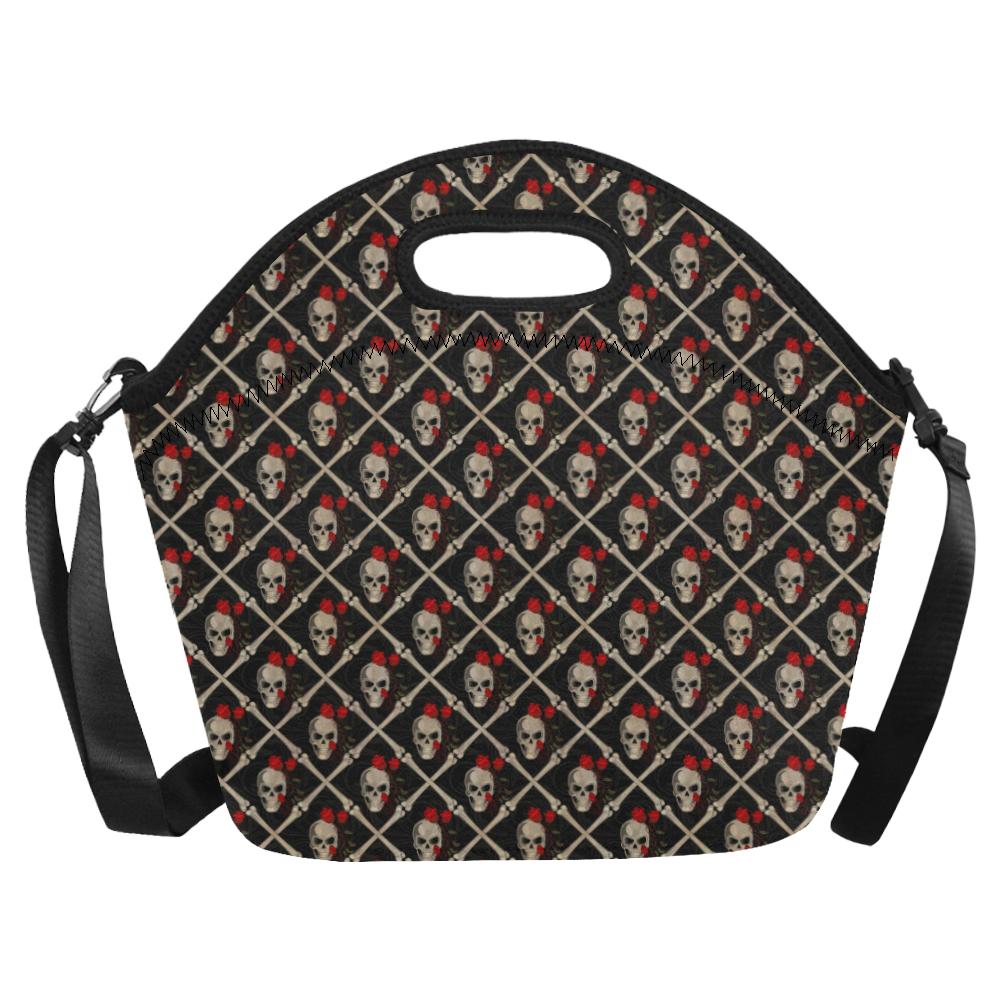 Skull Roses Bone Design Themed Print Neoprene Lunch Bag (Model 1669)(Large)-JTAMIGO.COM
