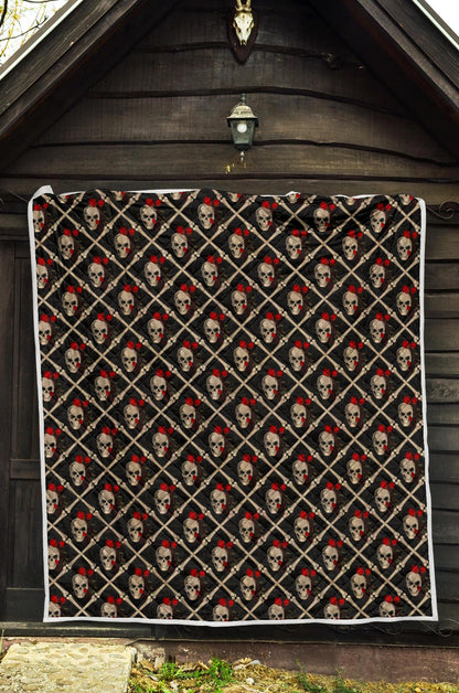 Skull Roses Bone Design Themed Print Premium Quilt-JTAMIGO.COM