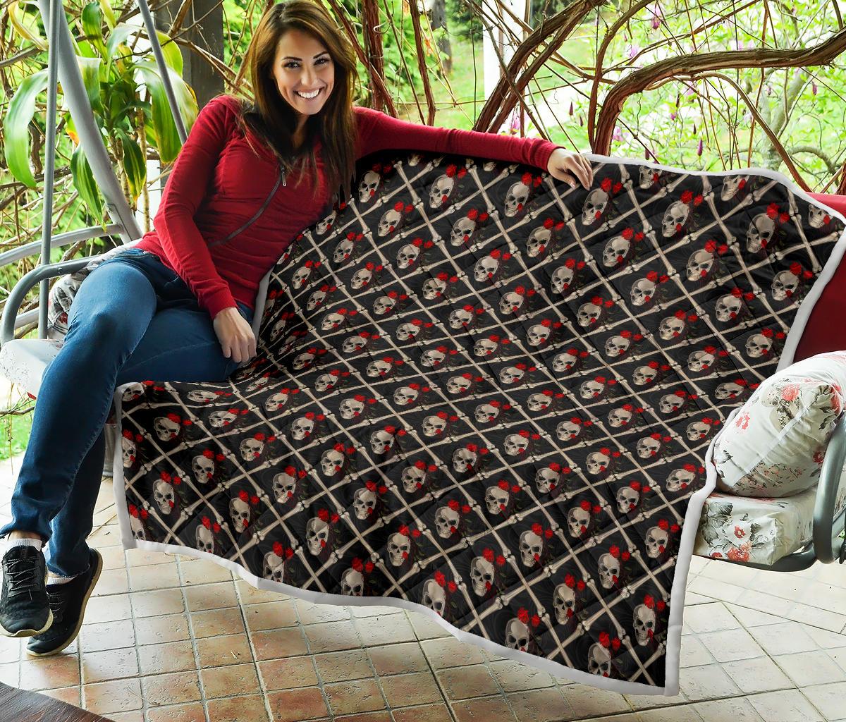 Skull Roses Bone Design Themed Print Premium Quilt-JTAMIGO.COM