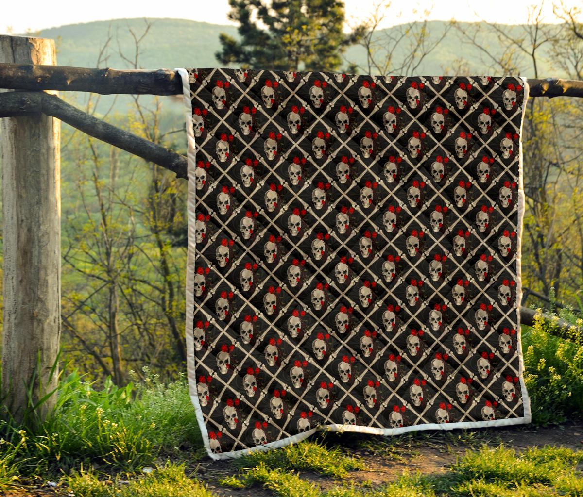 Skull Roses Bone Design Themed Print Premium Quilt-JTAMIGO.COM