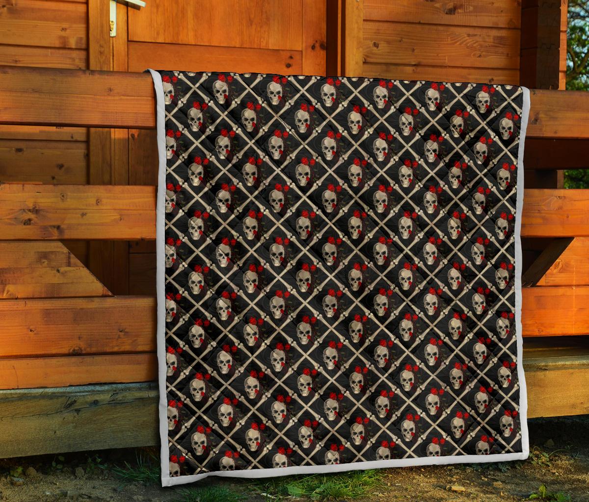 Skull Roses Bone Design Themed Print Premium Quilt-JTAMIGO.COM