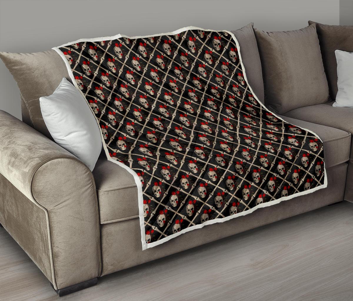 Skull Roses Bone Design Themed Print Premium Quilt-JTAMIGO.COM
