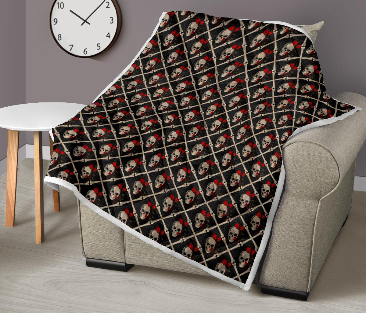 Skull Roses Bone Design Themed Print Premium Quilt-JTAMIGO.COM