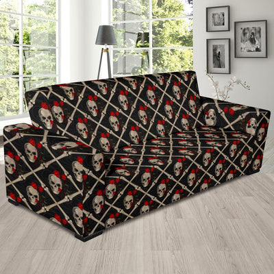 Skull Roses Bone Design Themed Print Sofa Slipcover-JTAMIGO.COM