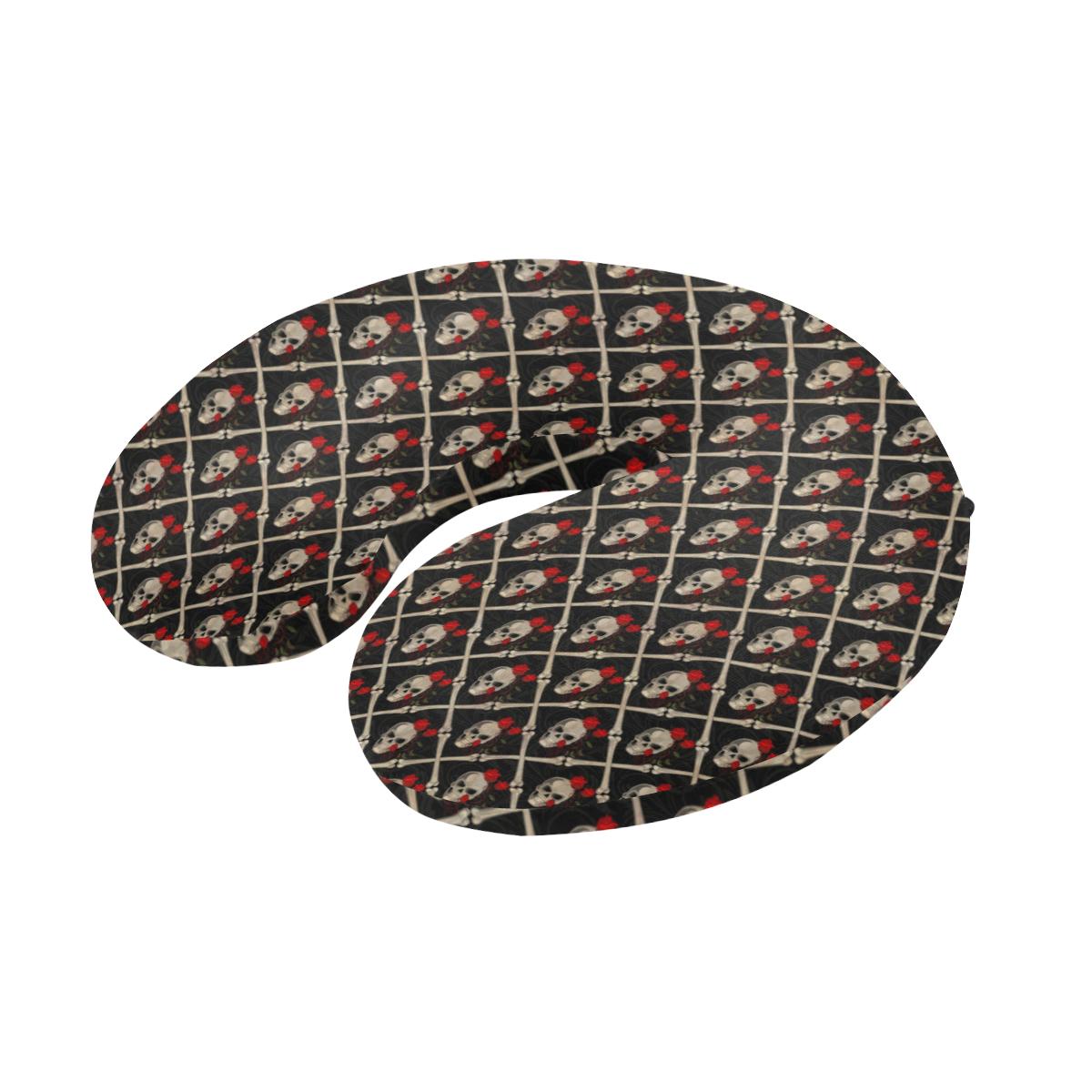 Skull Roses Bone Design Themed Print U-Shaped Travel Neck Pillow-JTAMIGO.COM