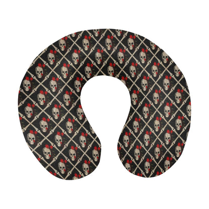 Skull Roses Bone Design Themed Print U-Shaped Travel Neck Pillow-JTAMIGO.COM