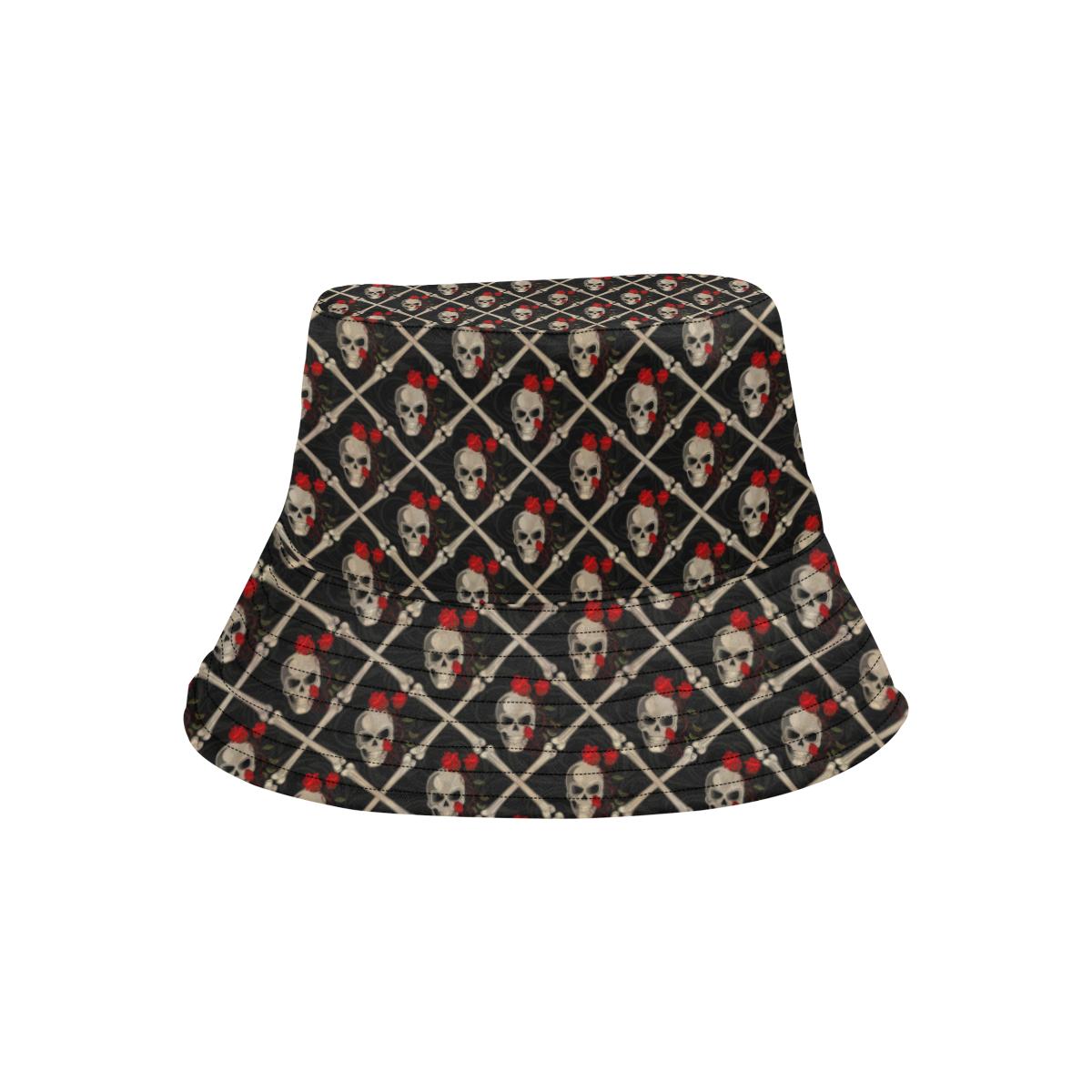 Skull Roses Bone Design Themed Print Unisex Bucket Hat