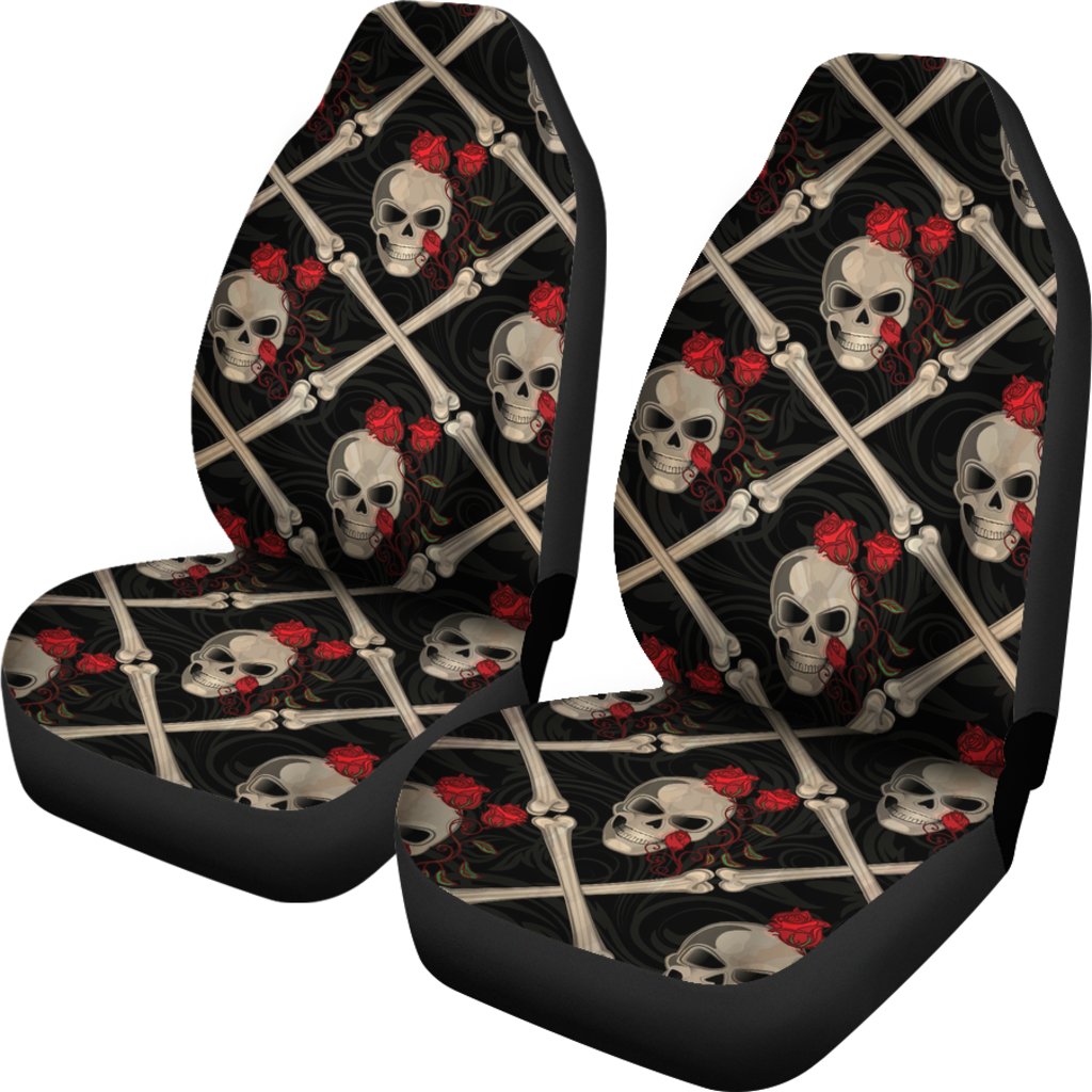 Skull Roses Bone Design Themed Print Universal Fit Car Seat Covers