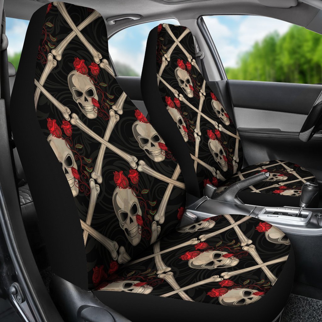 Skull Roses Bone Design Themed Print Universal Fit Car Seat Covers