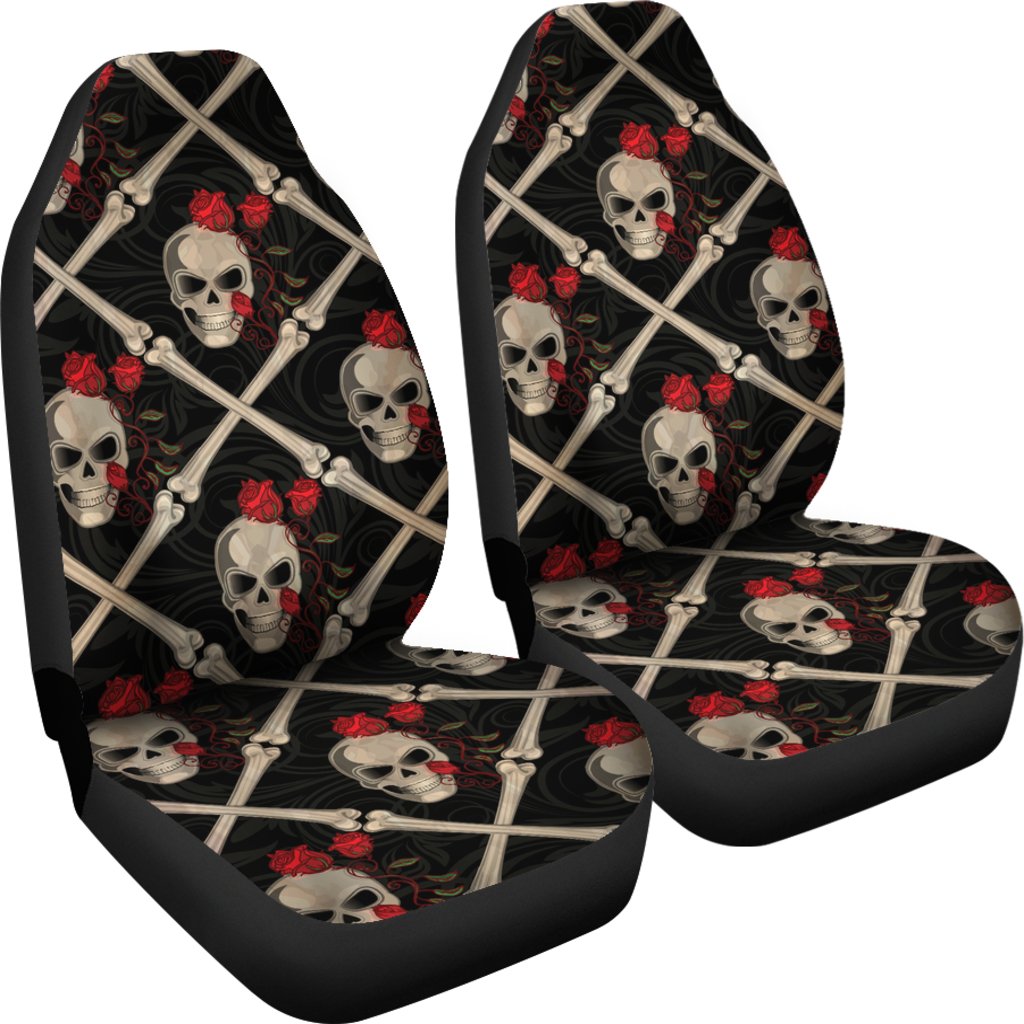 Skull Roses Bone Design Themed Print Universal Fit Car Seat Covers