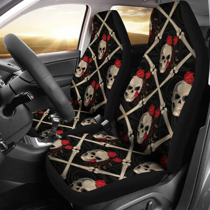 Skull Roses Bone Design Themed Print Universal Fit Car Seat Covers