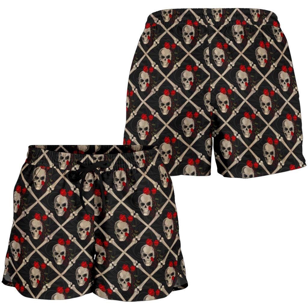 Skull Roses Bone Design Themed Print Women Shorts-JTAMIGO.COM