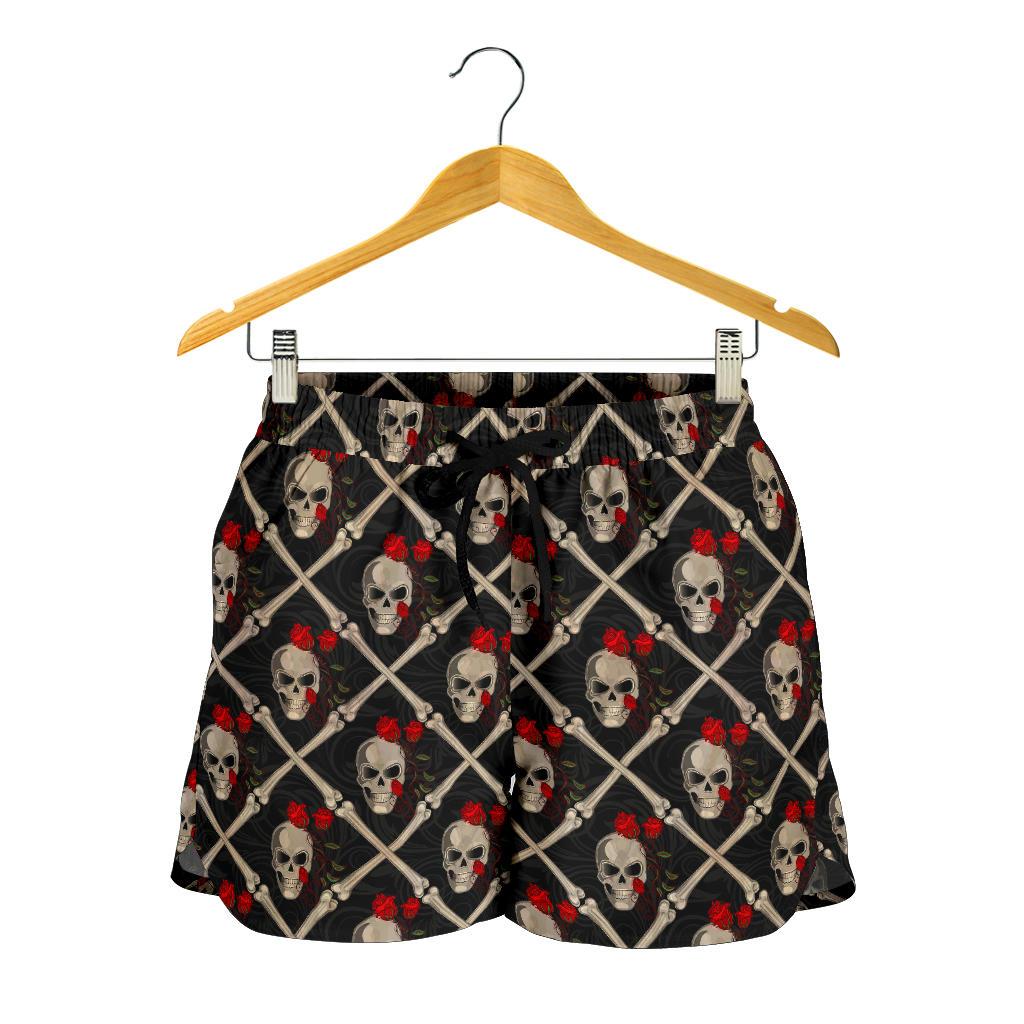 Skull Roses Bone Design Themed Print Women Shorts-JTAMIGO.COM