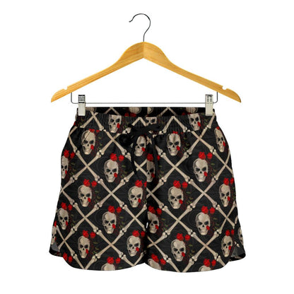 Skull Roses Bone Design Themed Print Women Shorts-JTAMIGO.COM