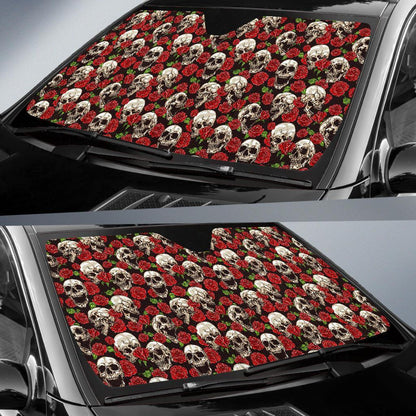 Skull Roses Design Themed Print Car Sun Shade For Windshield