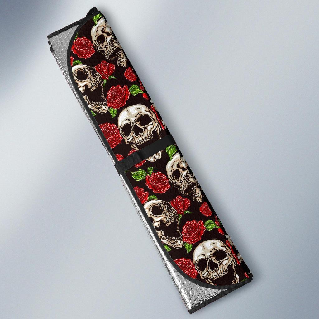 Skull Roses Design Themed Print Car Sun Shade For Windshield
