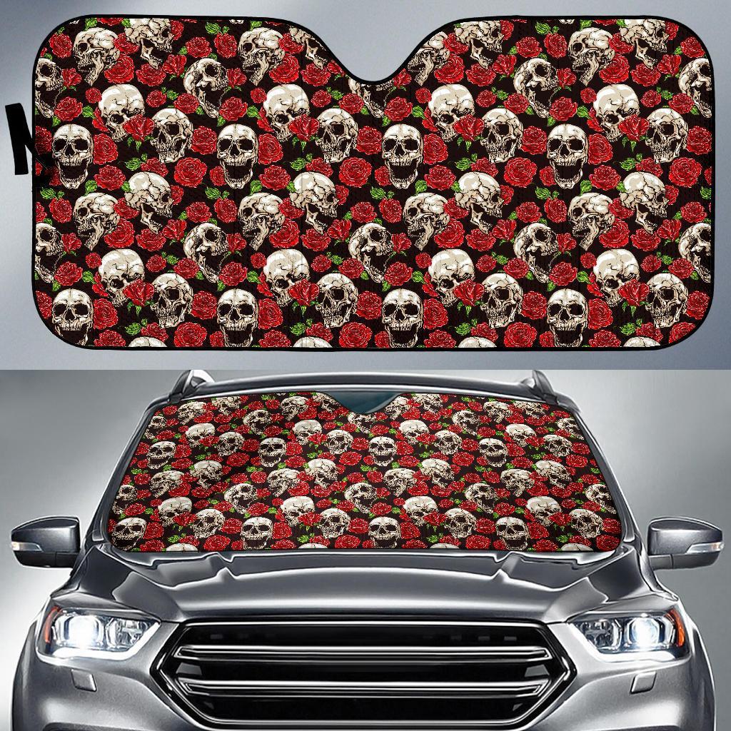 Skull Roses Design Themed Print Car Sun Shade For Windshield