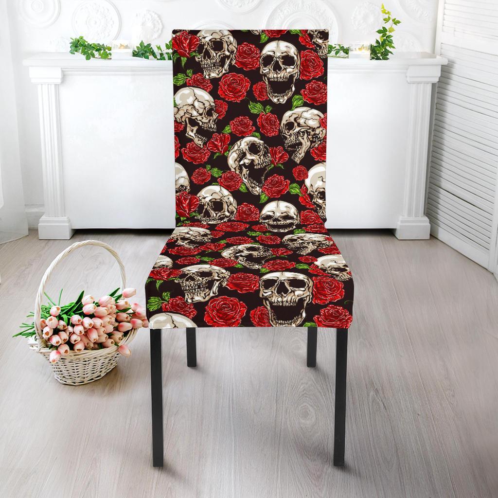 Skull Roses Design Themed Print Dining Chair Slipcover-JTAMIGO.COM