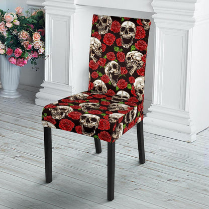 Skull Roses Design Themed Print Dining Chair Slipcover-JTAMIGO.COM