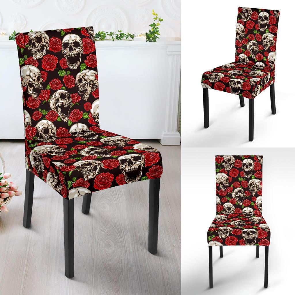 Skull Roses Design Themed Print Dining Chair Slipcover-JTAMIGO.COM