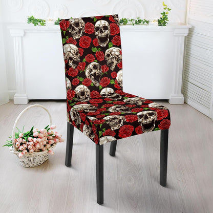 Skull Roses Design Themed Print Dining Chair Slipcover-JTAMIGO.COM