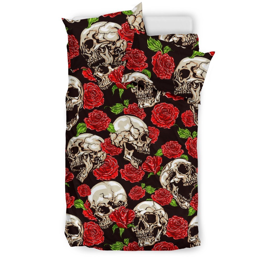 Skull Roses Design Themed Print Duvet Cover Bedding Set