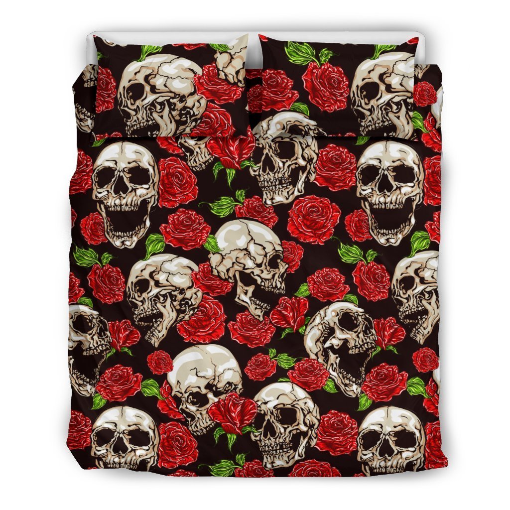 Skull Roses Design Themed Print Duvet Cover Bedding Set