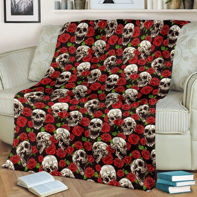 Skull Roses Design Themed Print Fleece Blanket