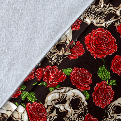 Skull Roses Design Themed Print Fleece Blanket