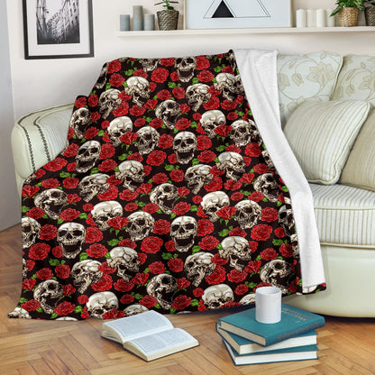 Skull Roses Design Themed Print Fleece Blanket