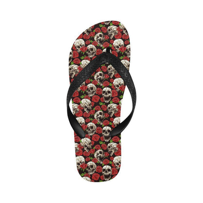 Skull Roses Design Themed Print Flip Flops-JTAMIGO.COM