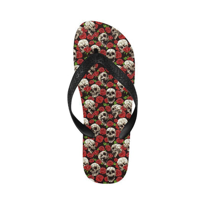Skull Roses Design Themed Print Flip Flops-JTAMIGO.COM
