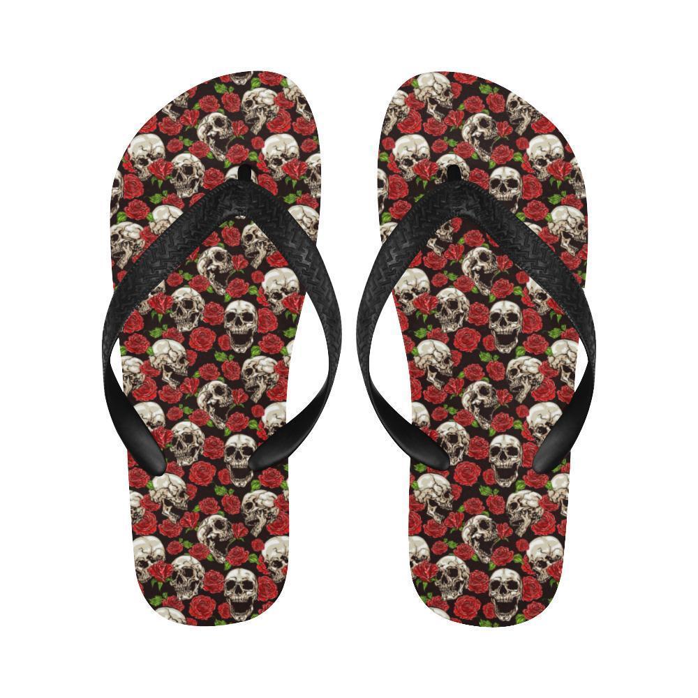 Skull Roses Design Themed Print Flip Flops-JTAMIGO.COM