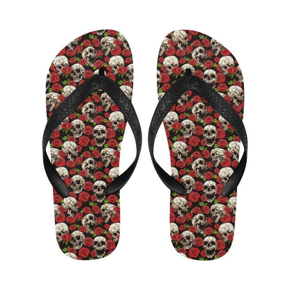 Skull Roses Design Themed Print Flip Flops-JTAMIGO.COM