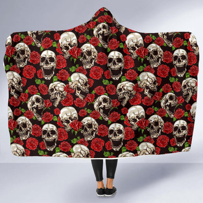 Skull Roses Design Themed Print Hooded Blanket-JTAMIGO.COM