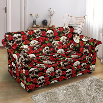 Skull Roses Design Themed Print Loveseat Slipcover-JTAMIGO.COM