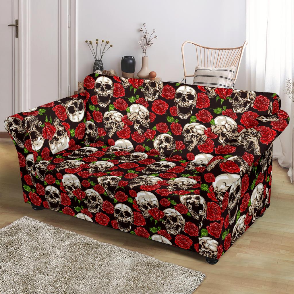 Skull Roses Design Themed Print Loveseat Slipcover-JTAMIGO.COM