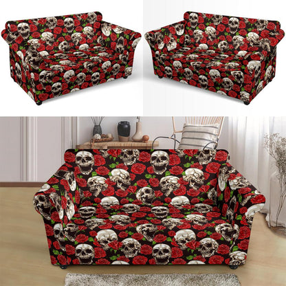 Skull Roses Design Themed Print Loveseat Slipcover-JTAMIGO.COM