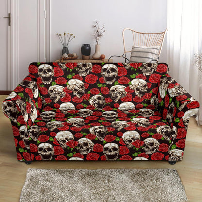Skull Roses Design Themed Print Loveseat Slipcover-JTAMIGO.COM